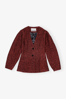 Red Herringbone Wool Curve Sleeve Blazer | Winery