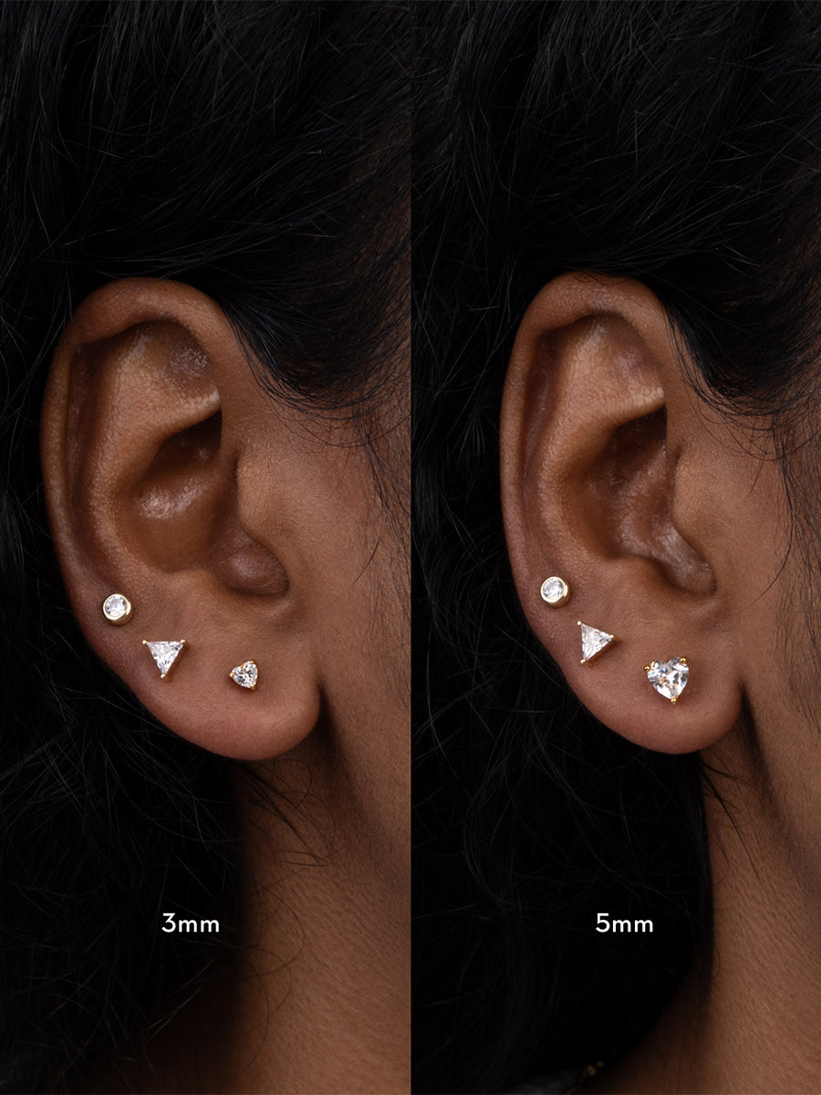 3mm Heart Stud Earrings | 5A Grade Cubic Zirconia | Silver Plated Brass