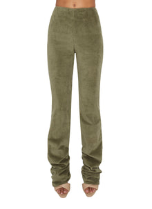 Womens | Corduroy Ruched Woven Leggings | Deep Sage