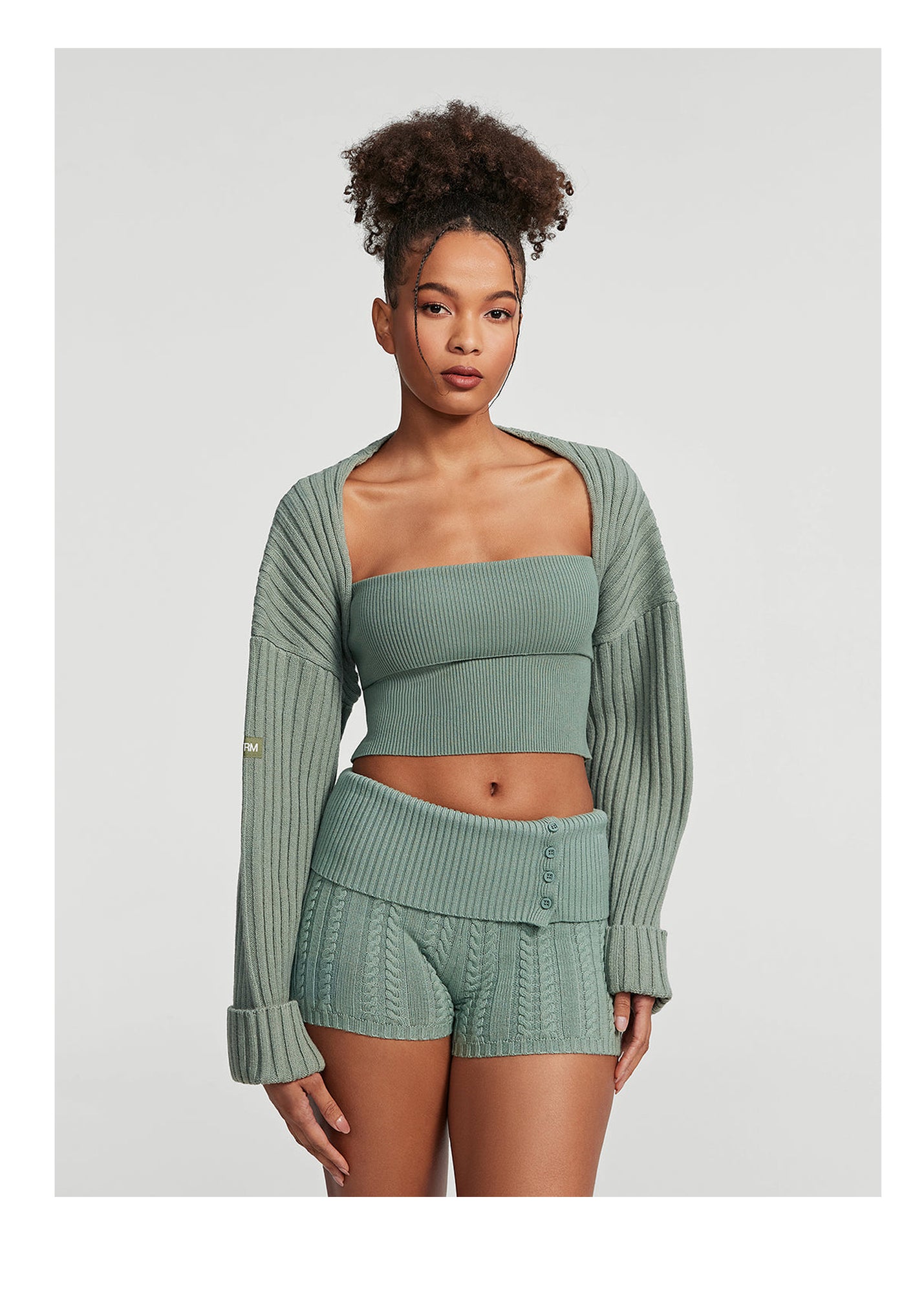 Ribbed Knit Shrug | Sage Green