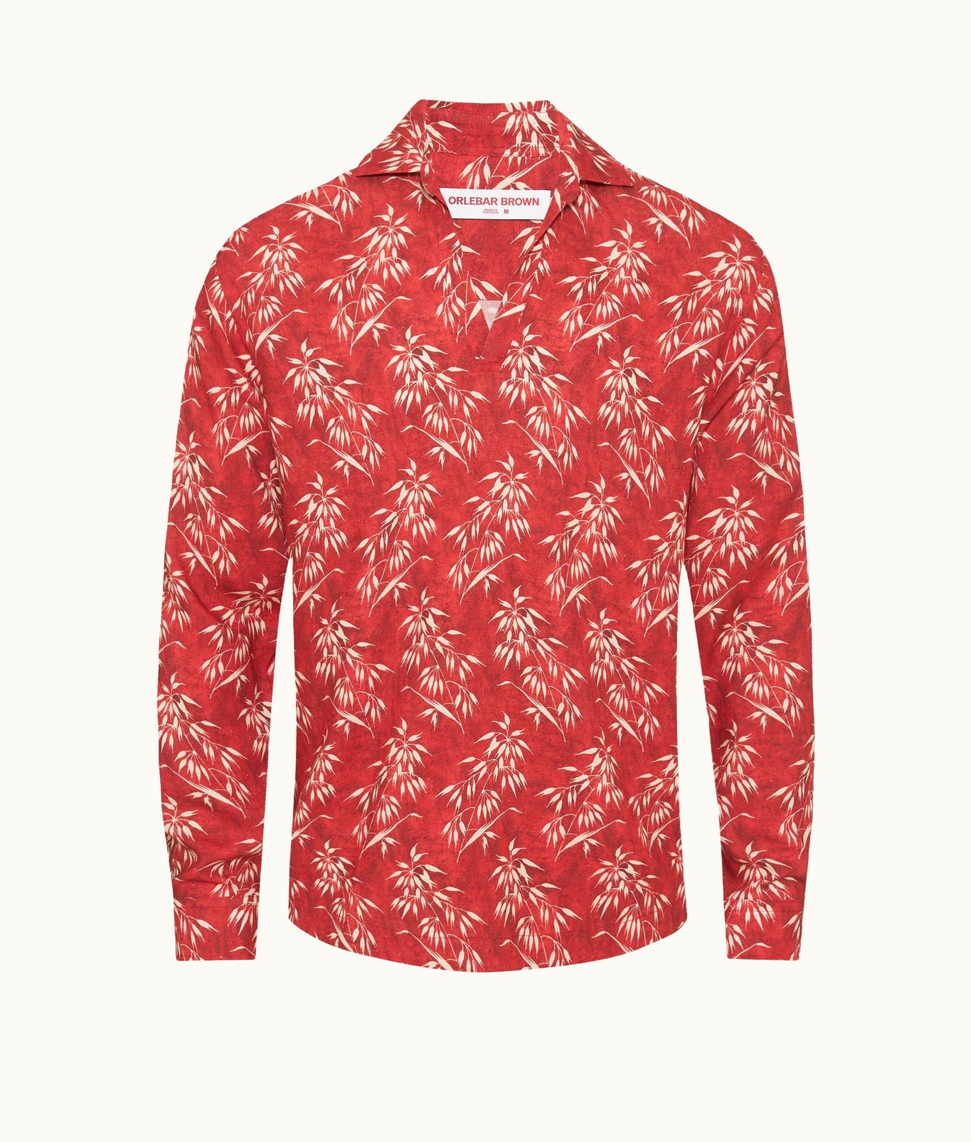 Ridley Relaxed Fit Open Resort Placket Bamboo Print Linen Shirt | Summer Red/White Sand
