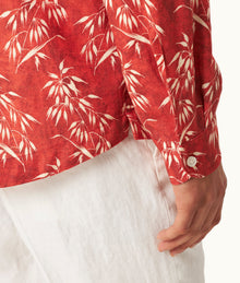 Ridley Relaxed Fit Open Resort Placket Bamboo Print Linen Shirt | Summer Red/White Sand