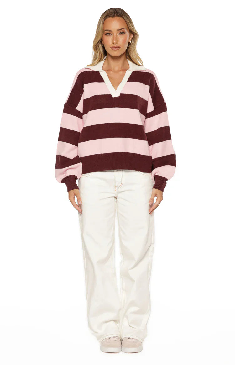 Rina Stripe Polo | Pink