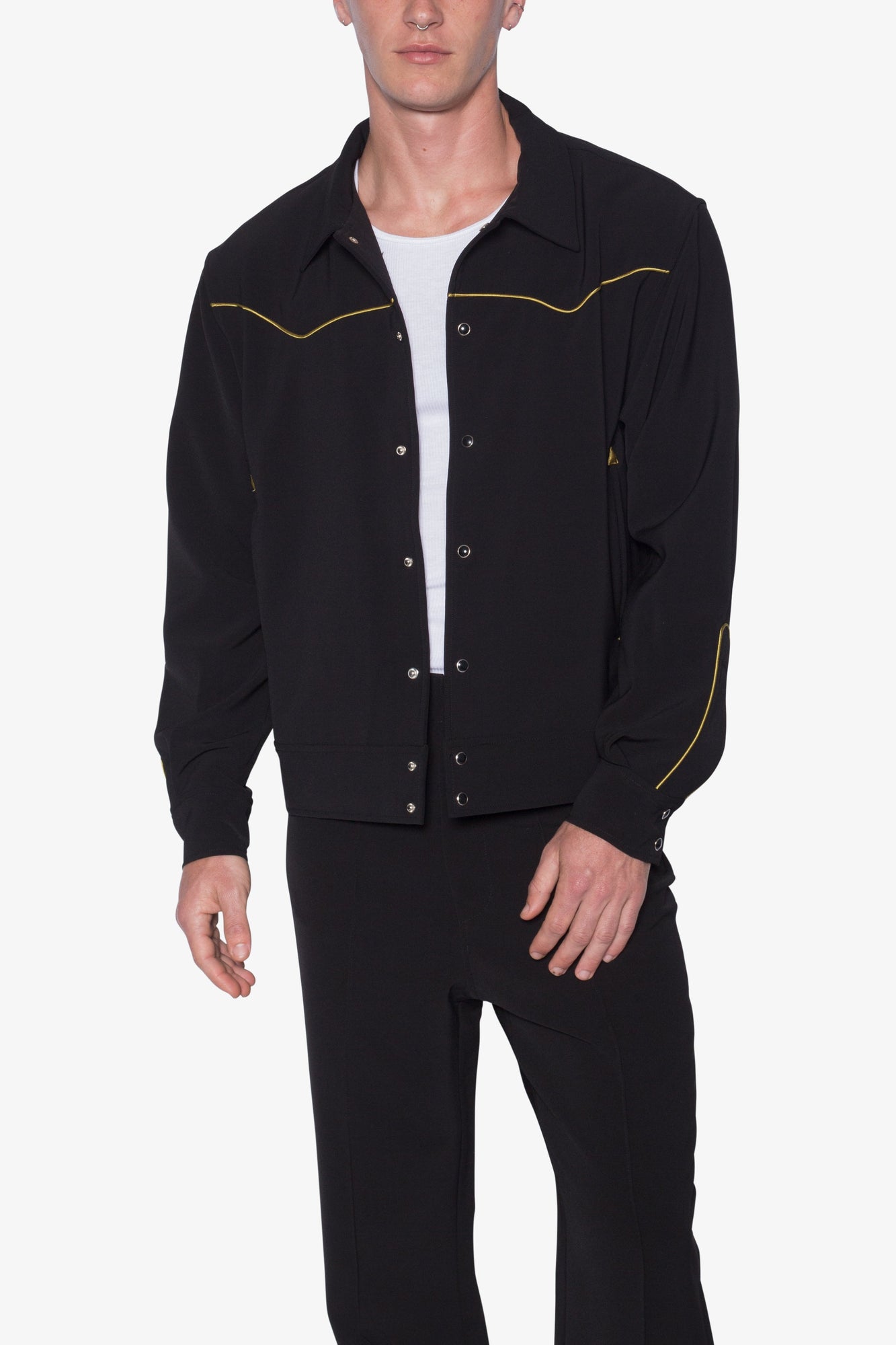 Rodeo Stitch Button Up Shirt | Black x Gold