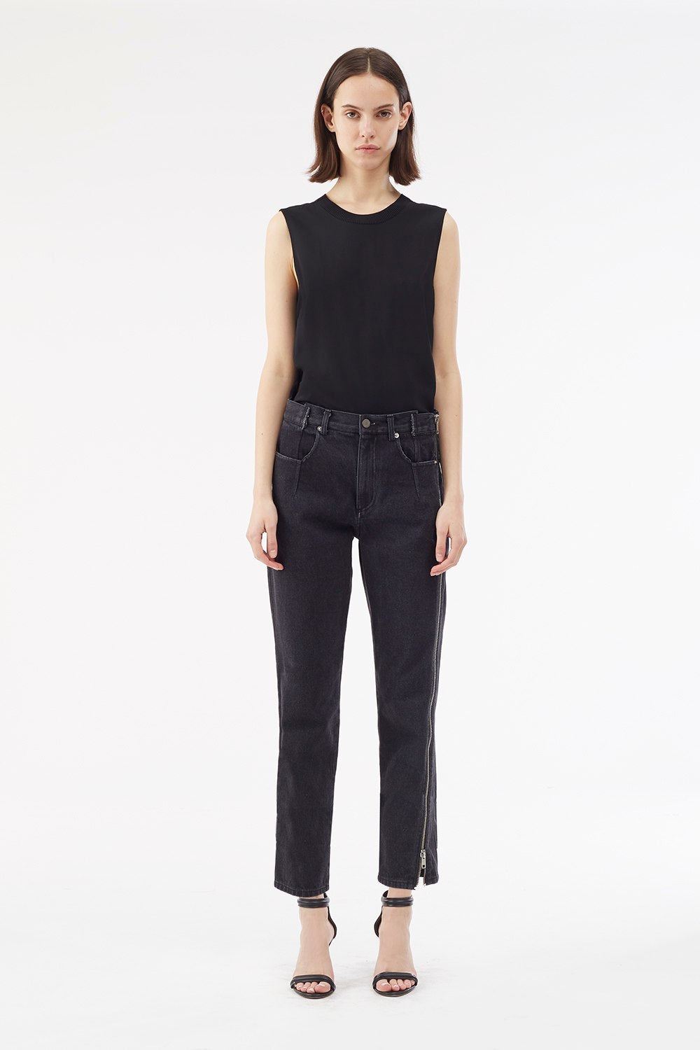 Zippered Denim Pant | Black
