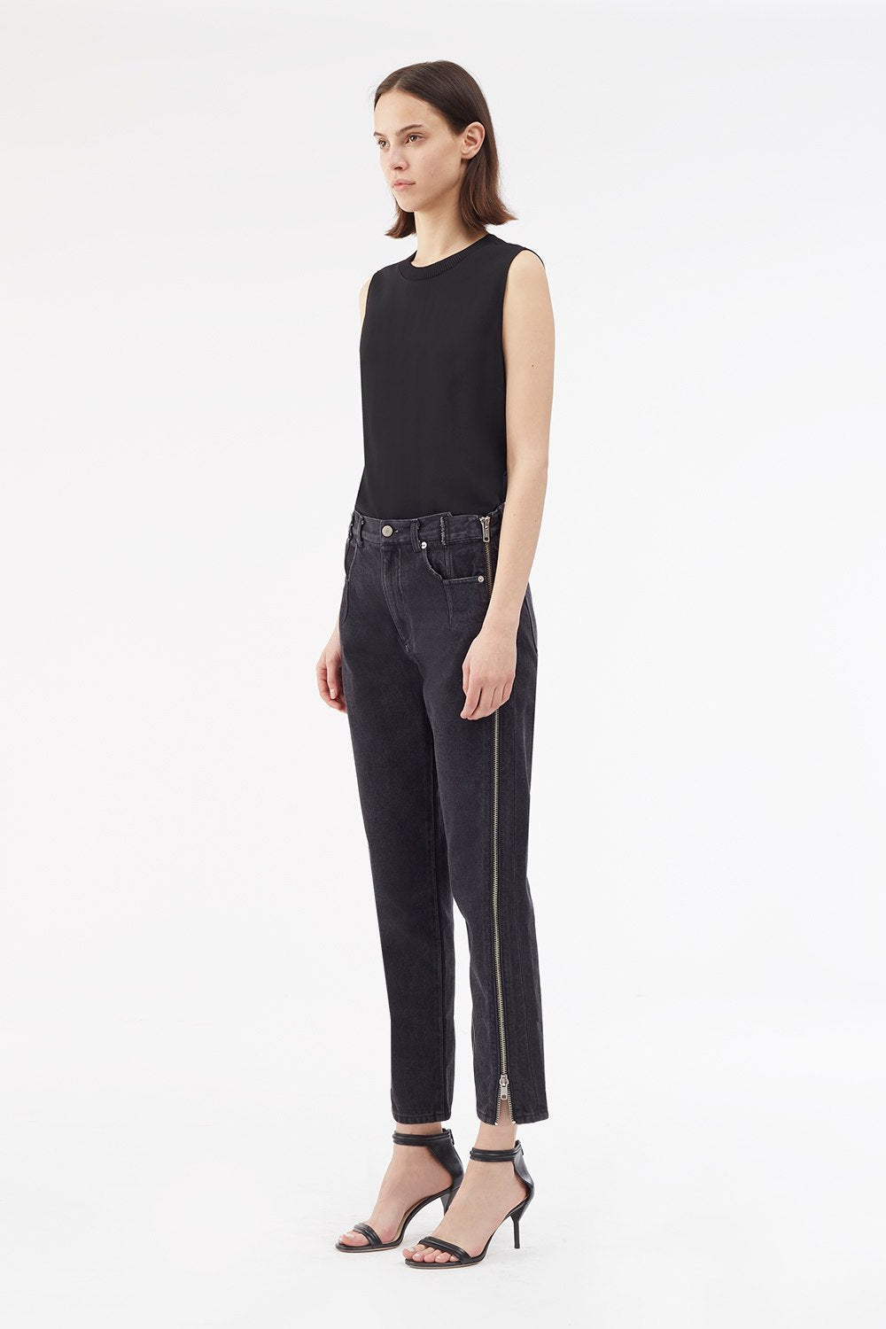 Zippered Denim Pant | Black