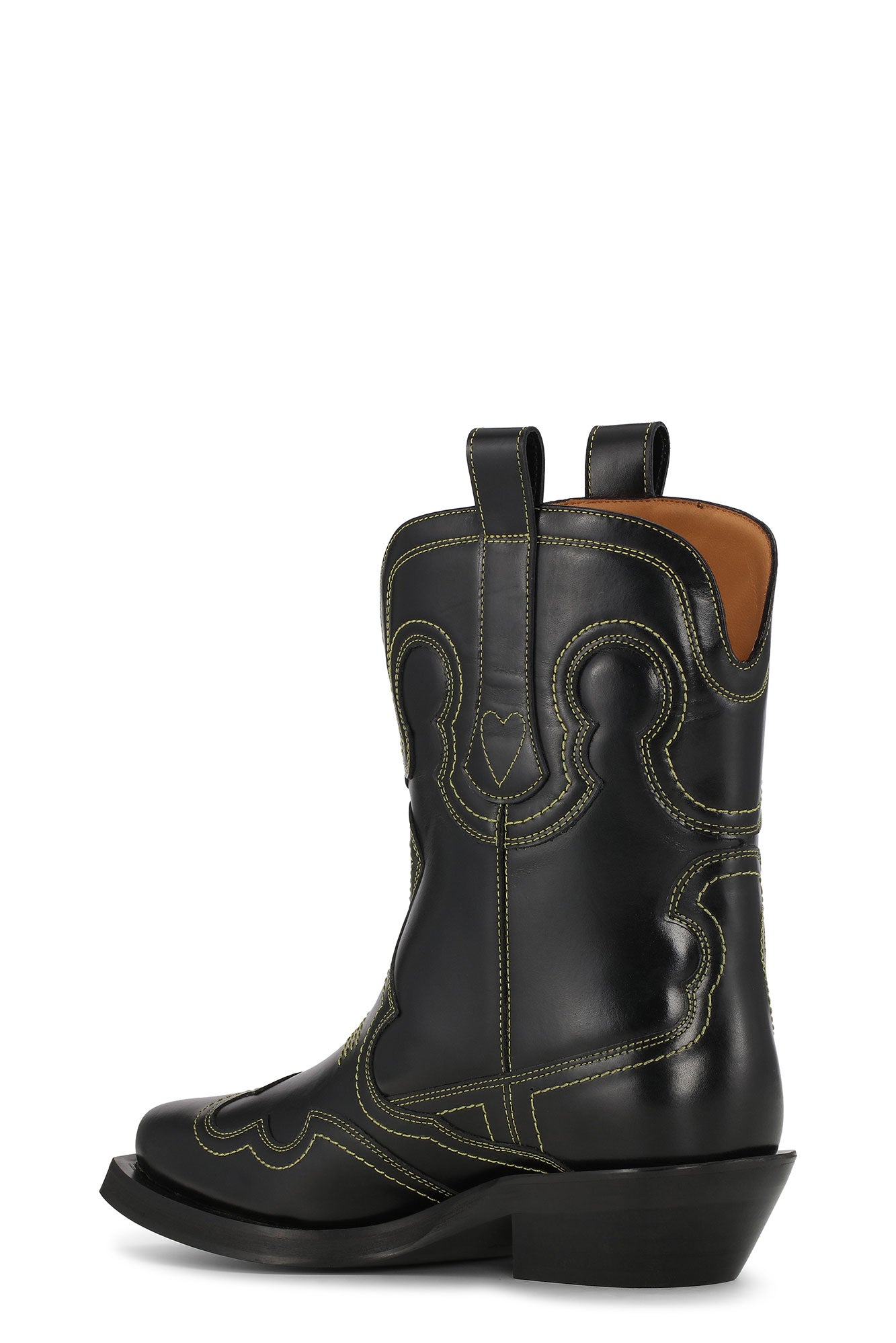 Low Shaft Embroidered Western Boot | Black/Yellow