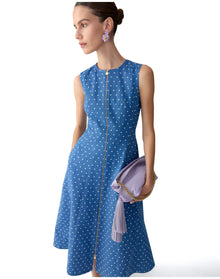 Sleeveless Zip Front A-Line Midi Dress | Light Blue