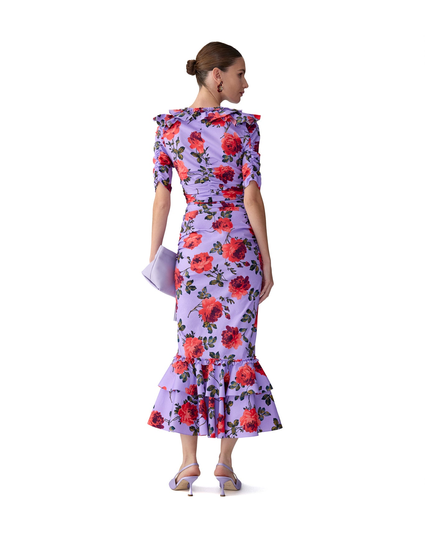 Short Sleeve V-Neck Gathered Midi Dress | Violeta Multi