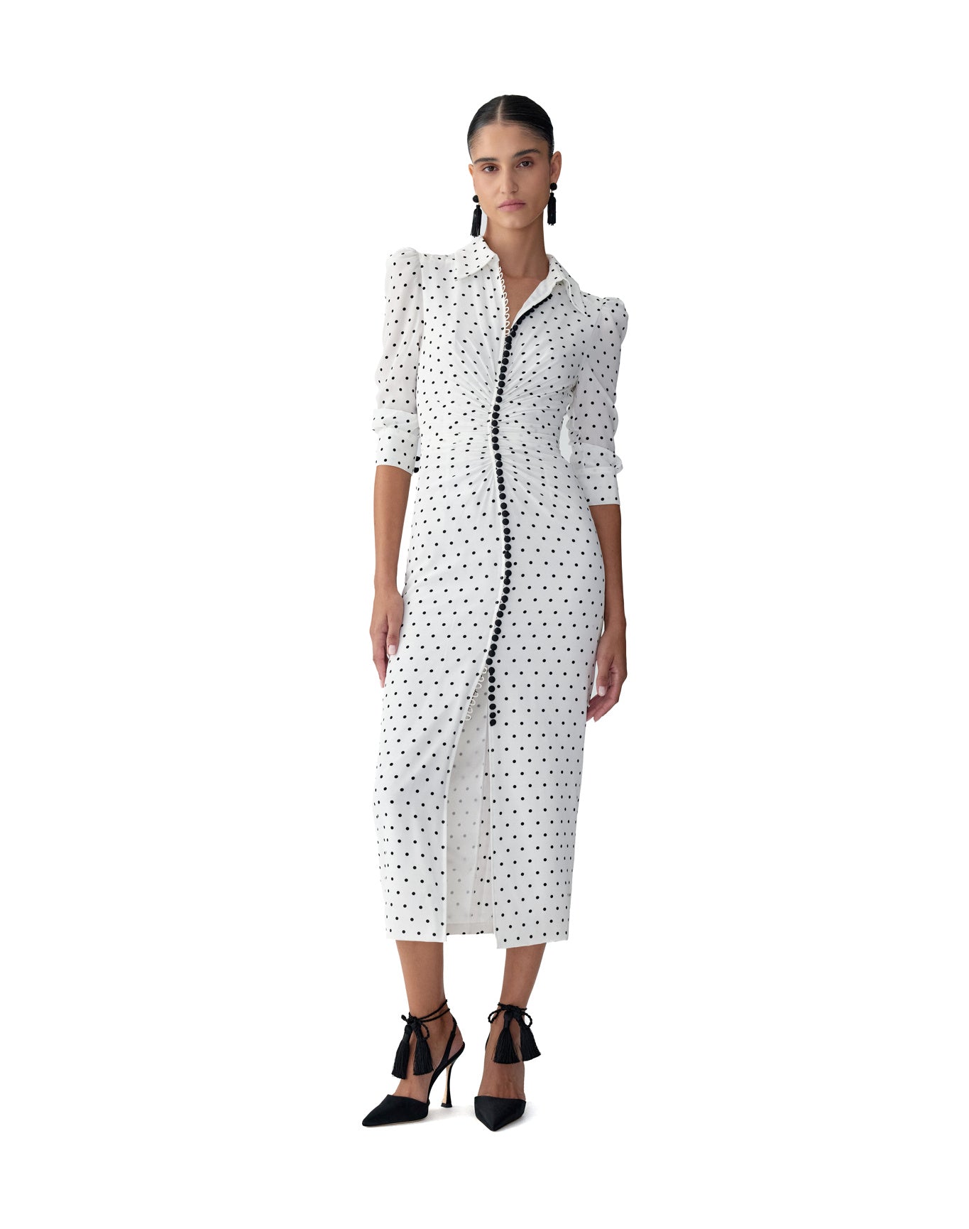 3/4 Sleeve Button Front Shirt Dress | Ivory Multi