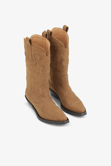 Mid Shaft Embroidered Western Boot Suede | Tobacco Brown