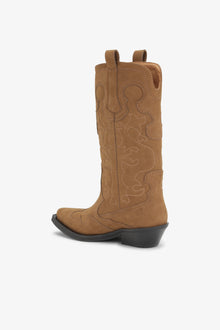 Mid Shaft Embroidered Western Boot Suede | Tobacco Brown