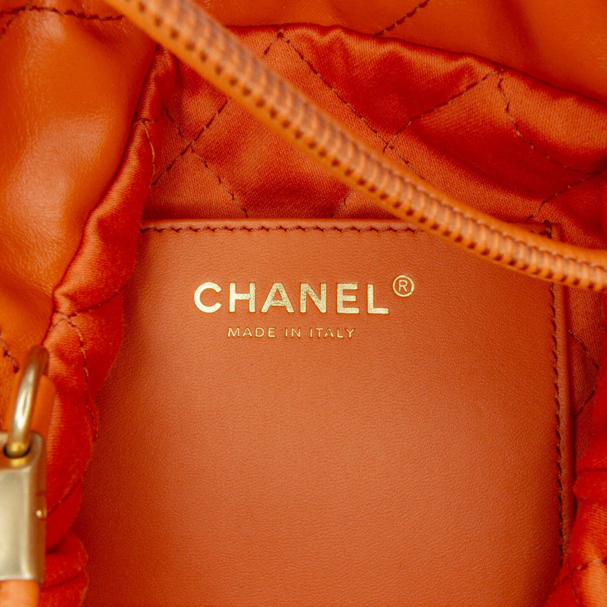 Chanel | Pre-Owned Mini Shiny Calfskin 22 Handbag | Orange
