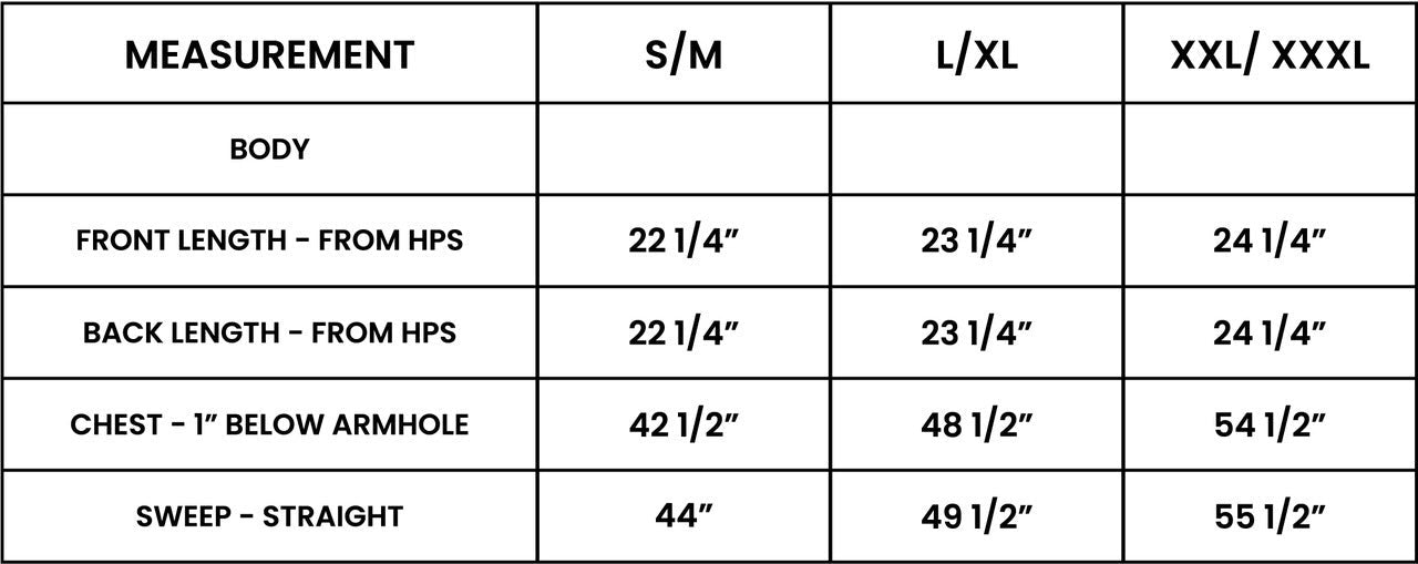 Product size guide