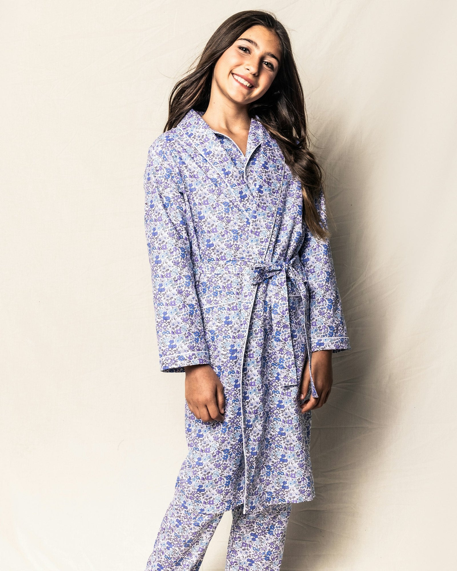 Kid's Twill Robe in Gardens of Giverny in Fleur D'Azur#Color_Fleur D'Azur