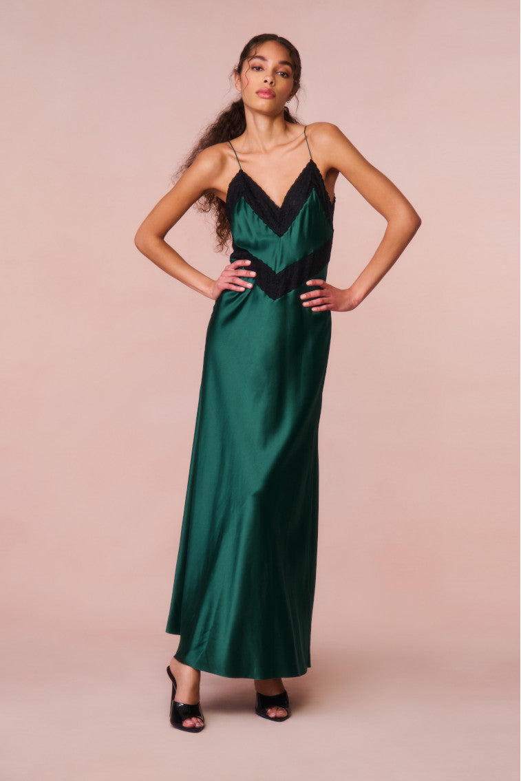 Serita Lace-Trimmed Maxi Dress | Emerald Green