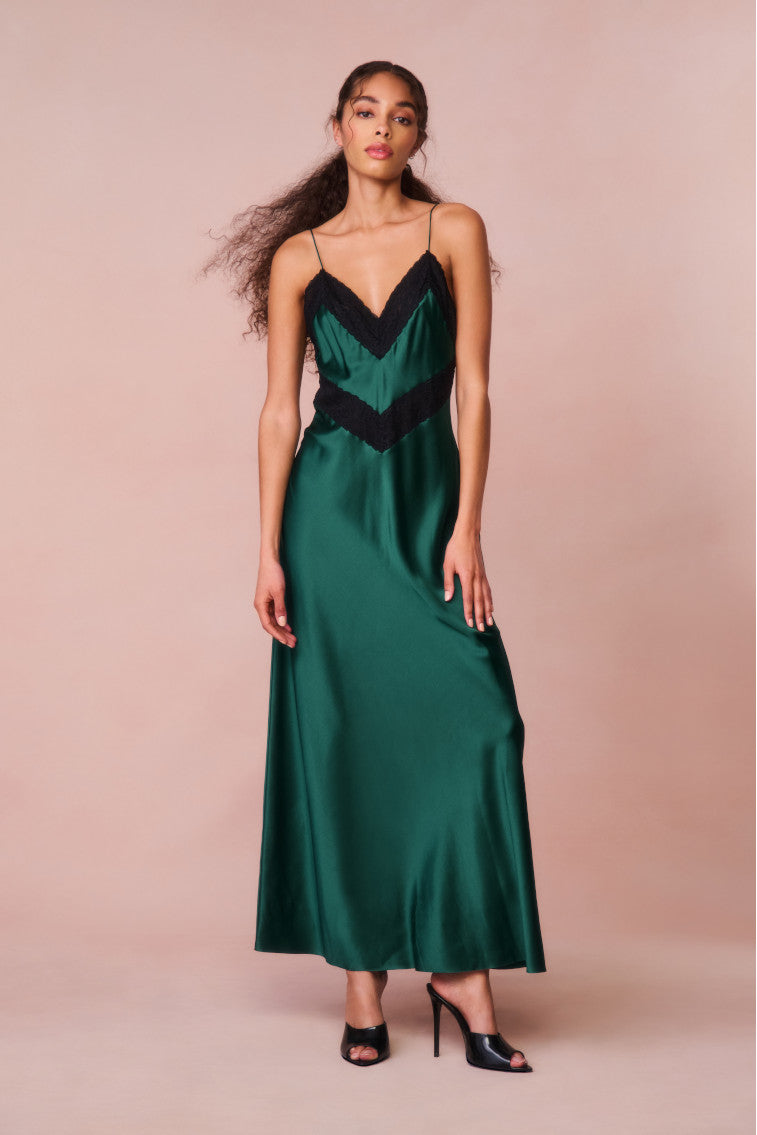 Serita Lace-Trimmed Maxi Dress | Emerald Green