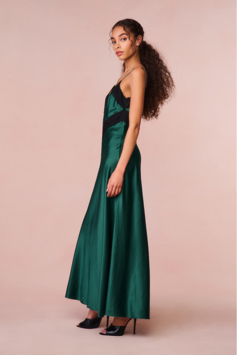 Serita Lace-Trimmed Maxi Dress | Emerald Green