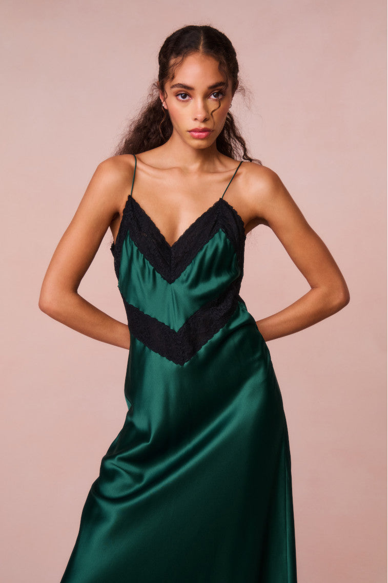 Serita Lace-Trimmed Maxi Dress | Emerald Green