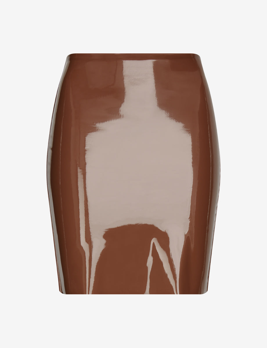 Faux Patent Leather Mini Skirt::Cinnamon::Main