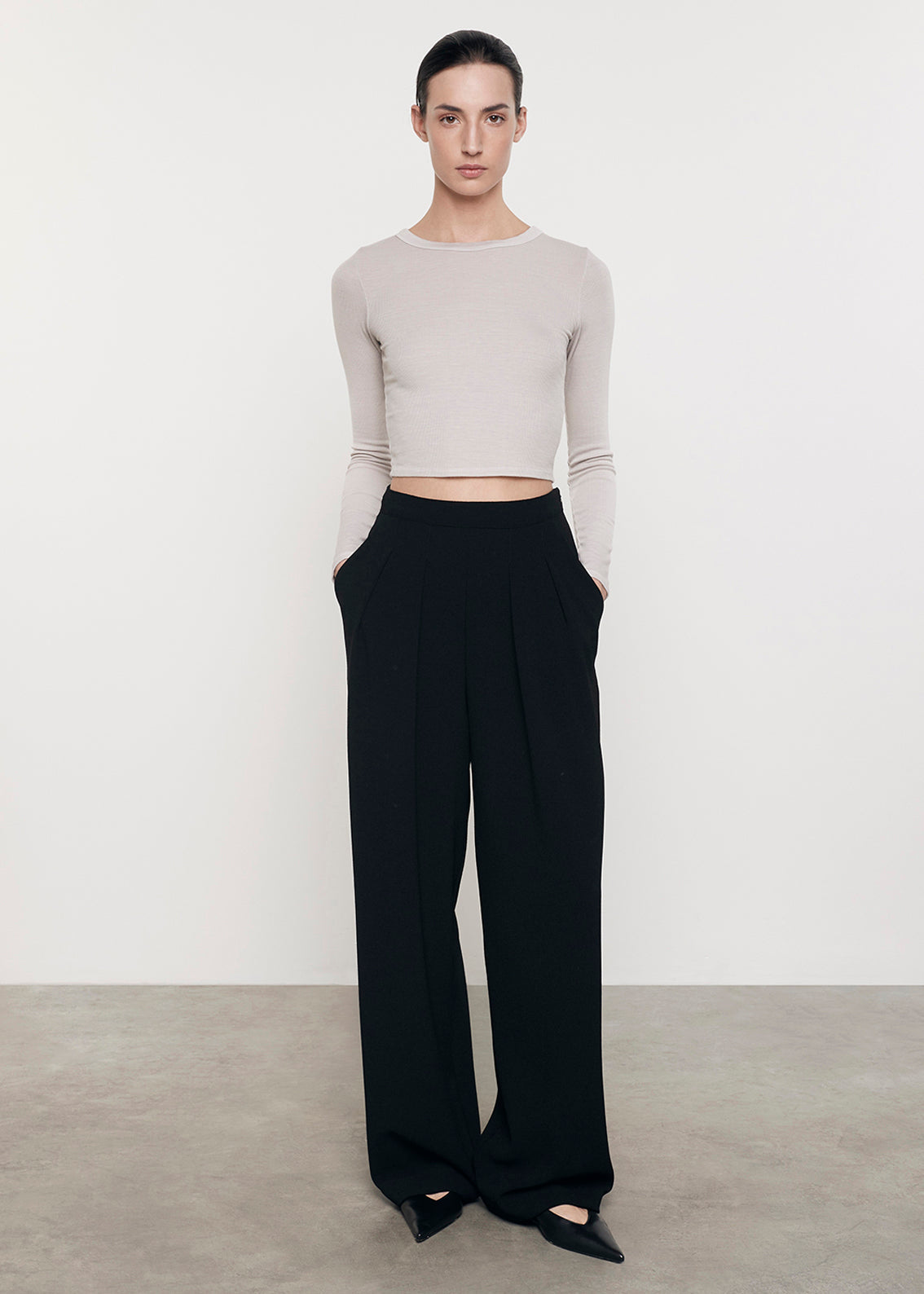 Silk Rib L/S Tuck Top | Salt