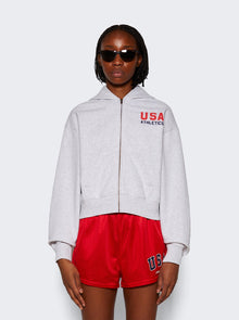 Women | Sporty & Rich | Usa Athletics Cropped Zip Hoodie Heather And Red | Grey