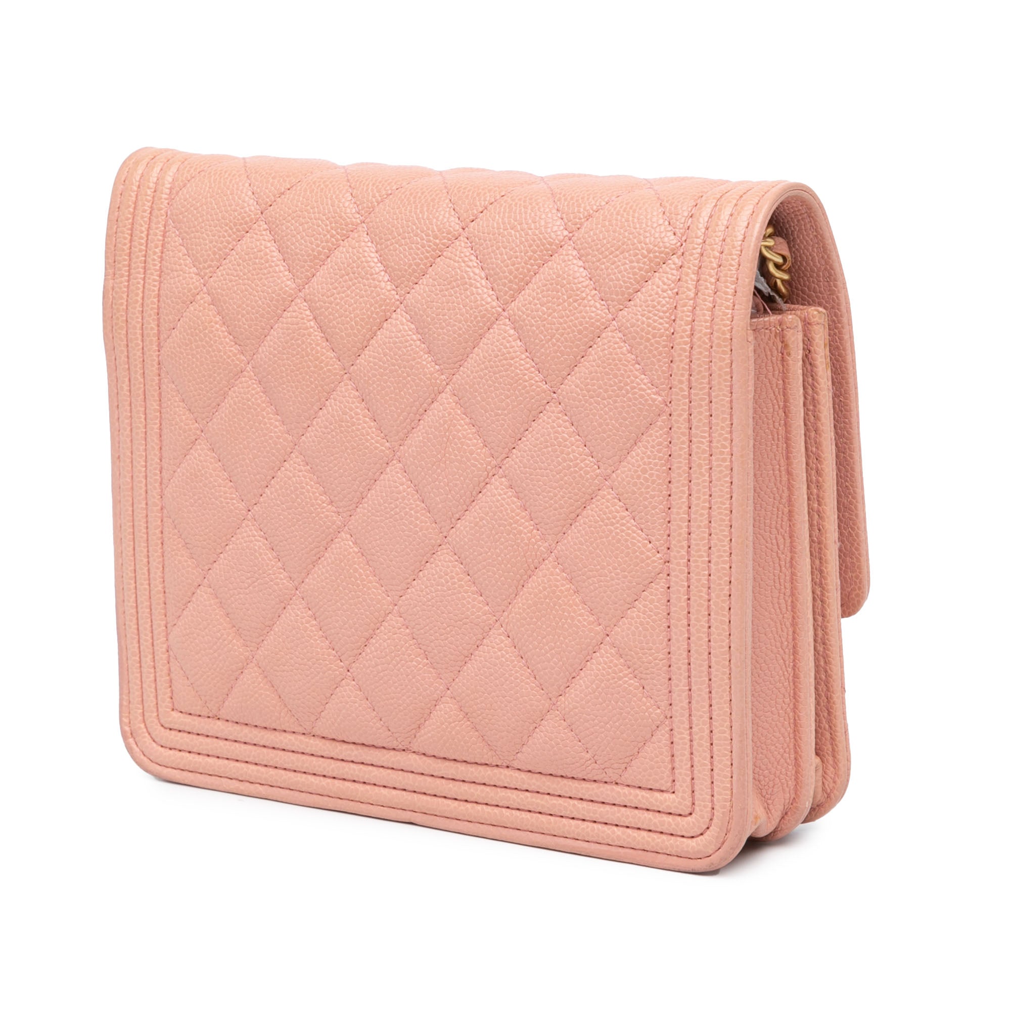 Chanel | Pre-Owned Quilted Caviar Square Boy Wallet On Chain | Pink