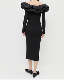 Suki Dress in black jersey fabric and Noa Black Moire Bow Flat.