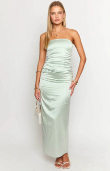 Bloom Satin Strapless Maxi Dress | Sage