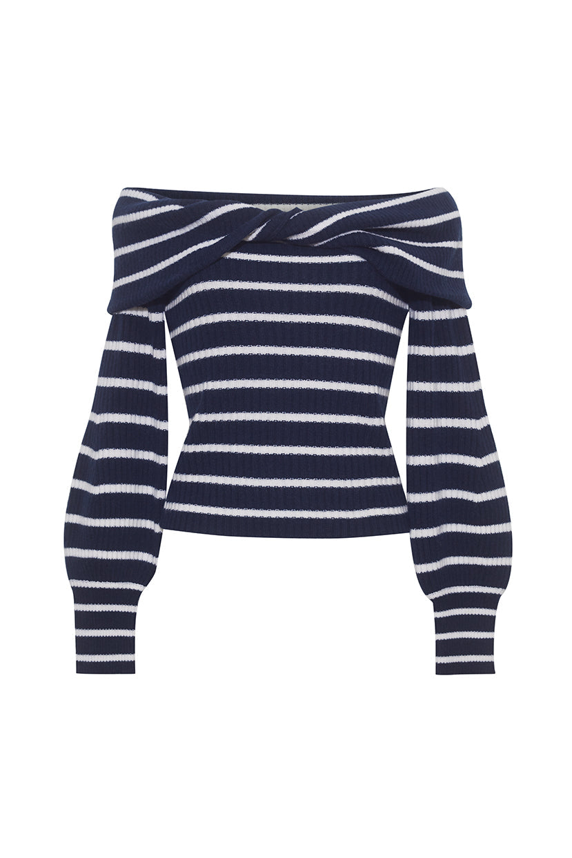 Salma Top | Navy Ivory Stripe