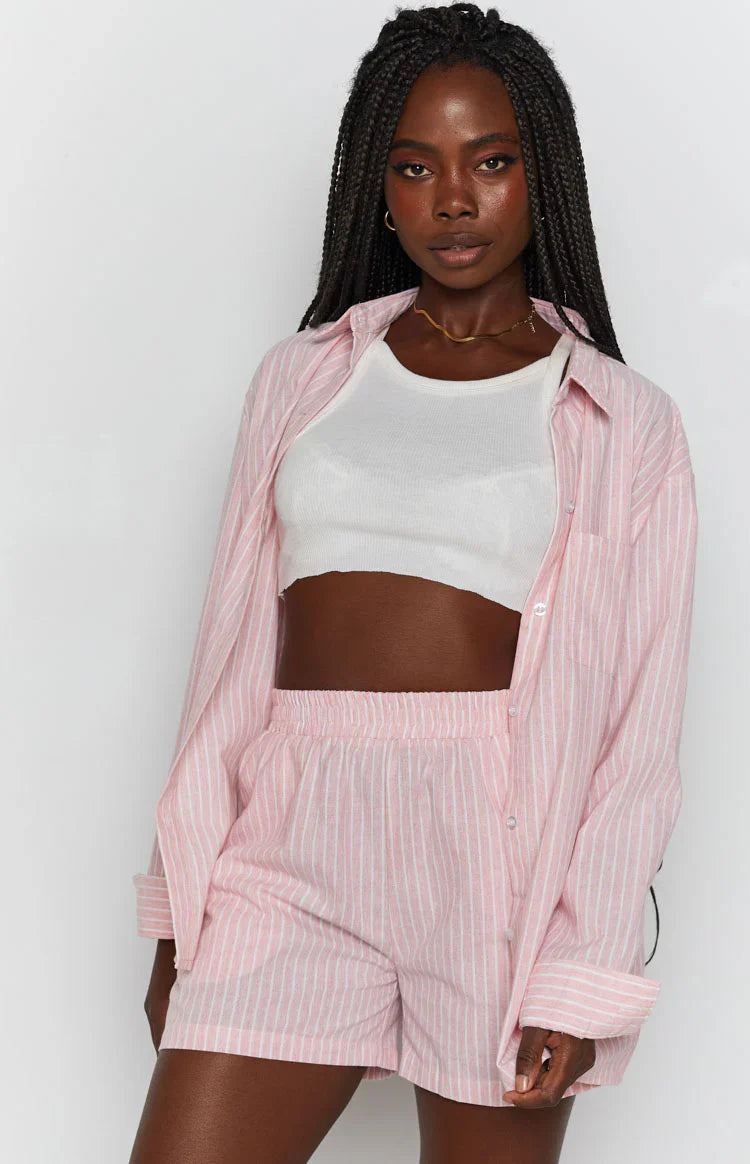 The Sarah Shorts | Pink Pinstripe