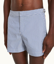Setter Seersucker Shorter-Length Swim Shorts Woven | Blueberry/White Stripe