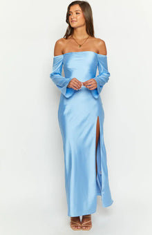 Shae Satin Long Sleeve Maxi Dress | Blue