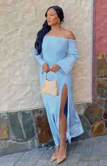 Shae Satin Long Sleeve Maxi Dress | Blue