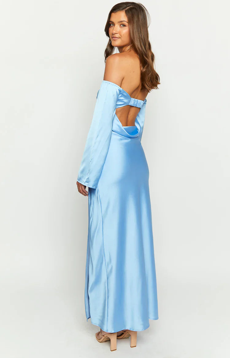 Shae Satin Long Sleeve Maxi Dress | Blue