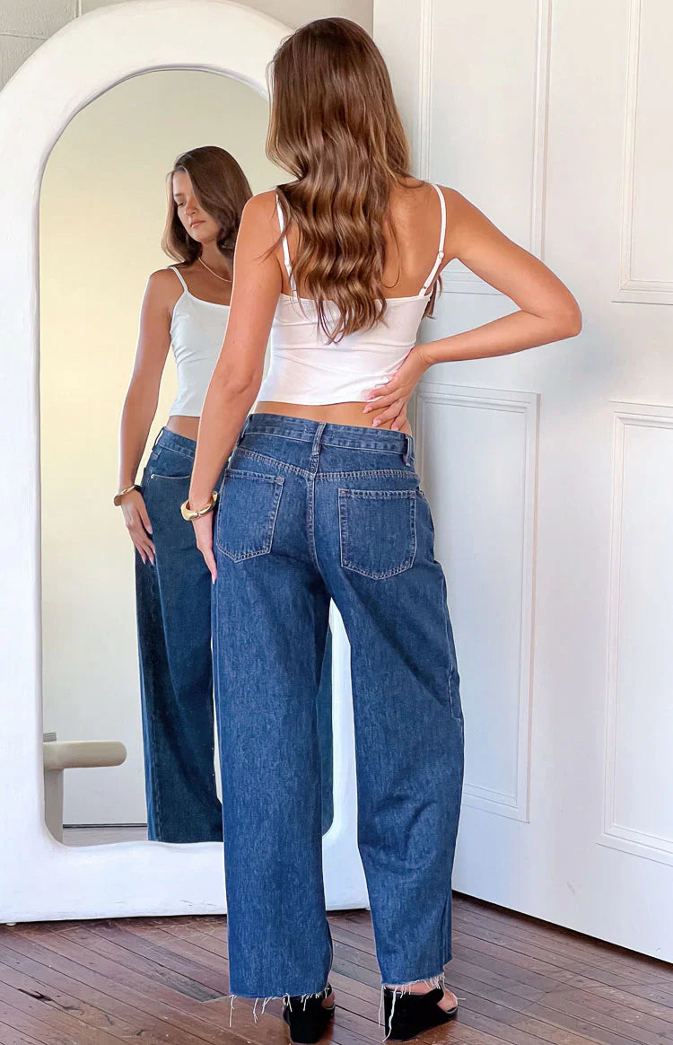 She's Yours Denim Wide Leg Boyfriend Jeans | Mid Wash