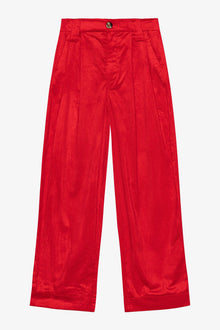 Shiny Corduroy Loose Pleat Trousers | High Risk Red