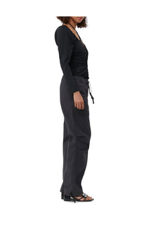 Shiny Crepe Jersey Ruched Blouse | Black