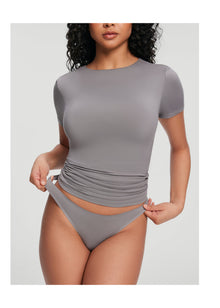 Short Sleeve Crew Neck Top | Cool Gray