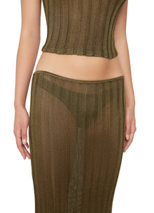Womens | Slinky Rib Knit Midi Skirt | Forest Green