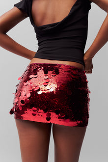 Womens | Low Rise Paillette Skirt | Merlot