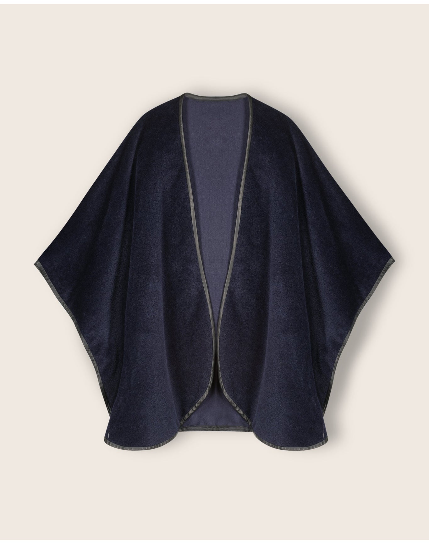 Sofia Cashmere | Women | Baby Alpaca Leather Trimmed Classic U Shaped Cape | Navy