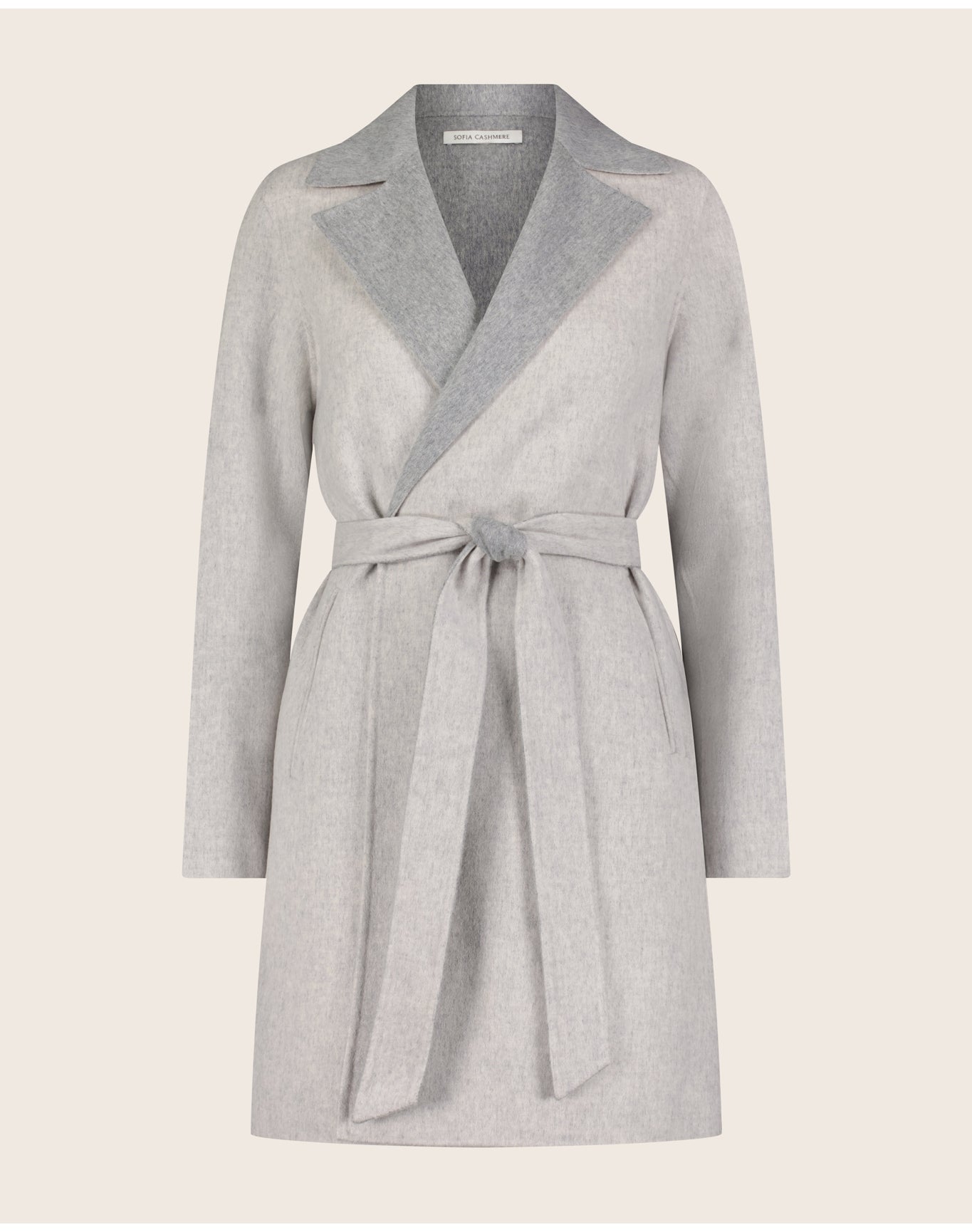 Sofia Cashmere | Women | Doubleface Cashmere Blend Notch Lapel Wrap Coat | Grey/Grey