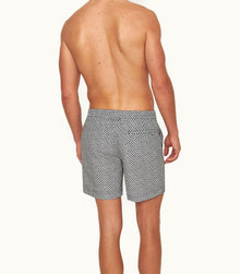 Standard Geo Print Mid-Length Drawcord Swim Shorts | Night Iris/White Sand