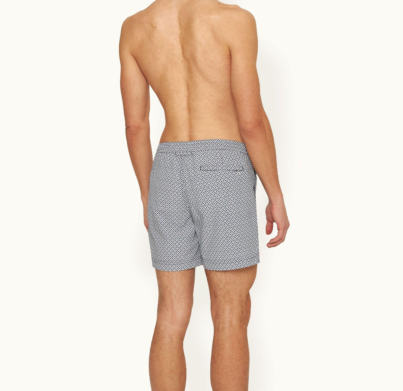 Standard Geo Print Mid-Length Drawcord Swim Shorts | Springfield Blue/White Sand