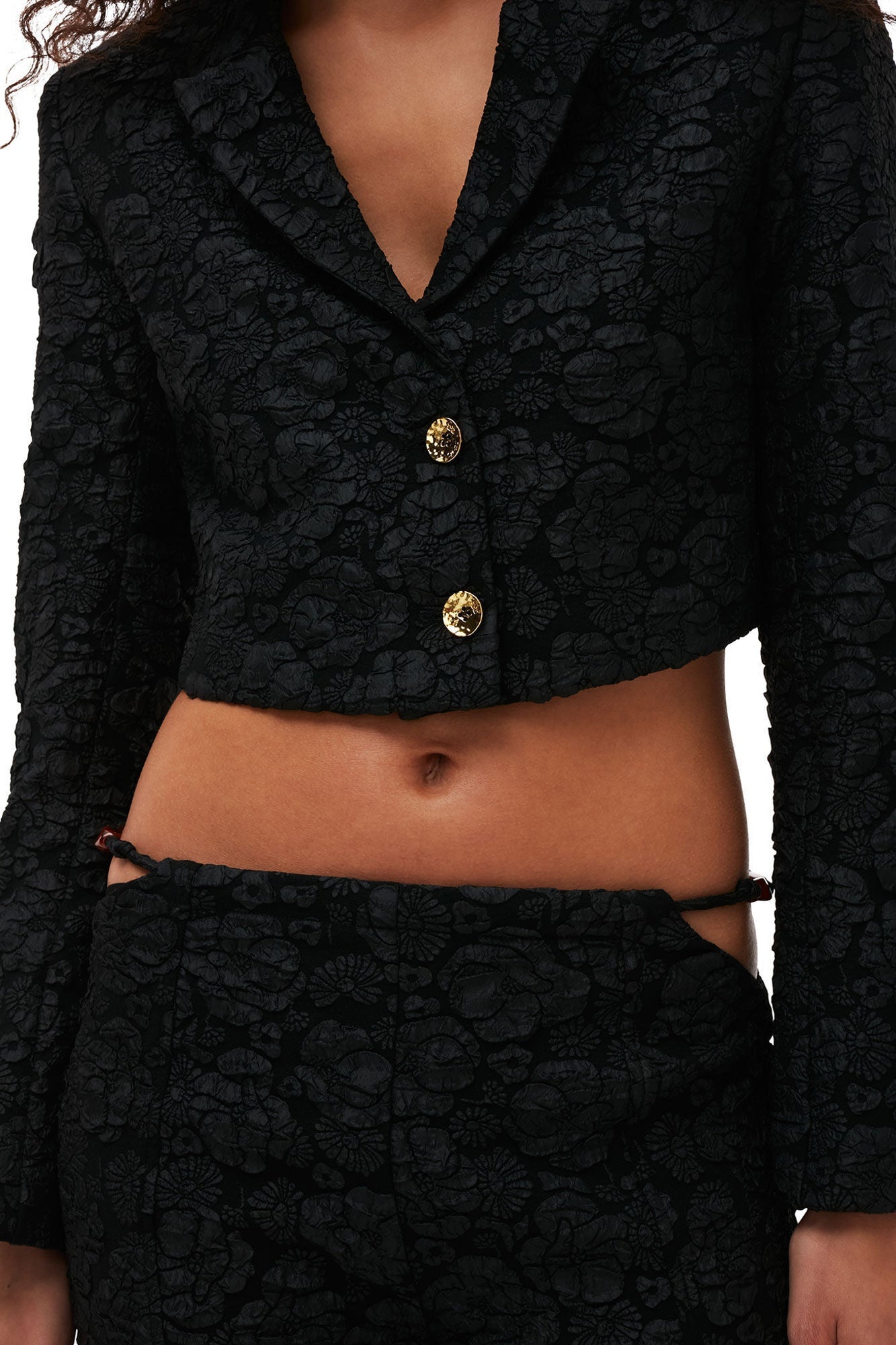 Stretch Jacquard Flared Trousers | Black