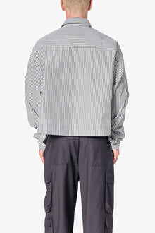 Striped Cropped Button Down Shirt | Black