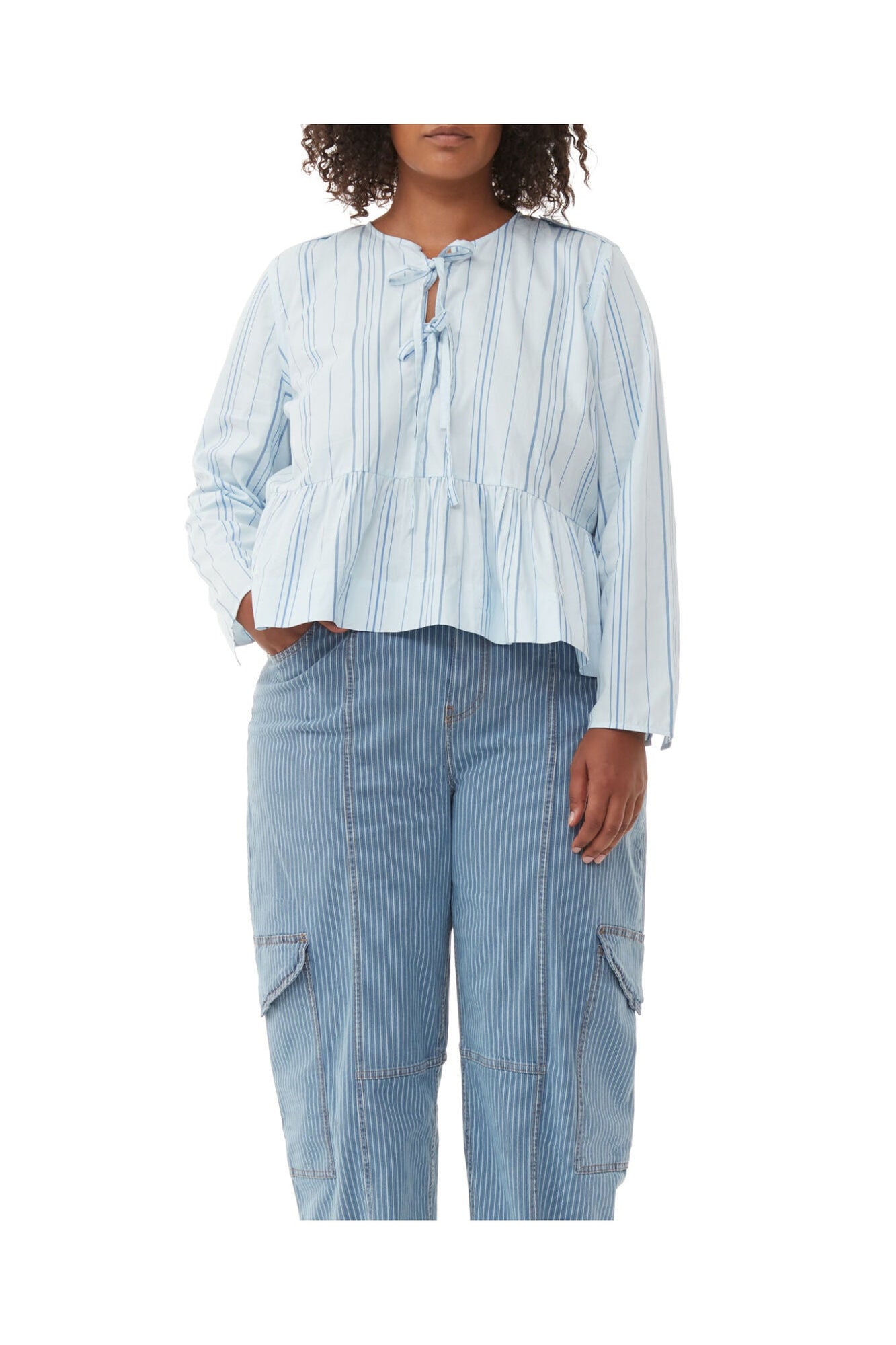 Striped Twill Peplum Blouse | Heather