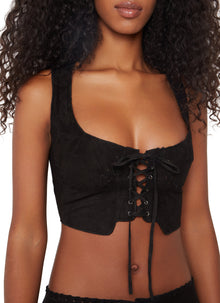 Womens | Suede Tie Top | Black