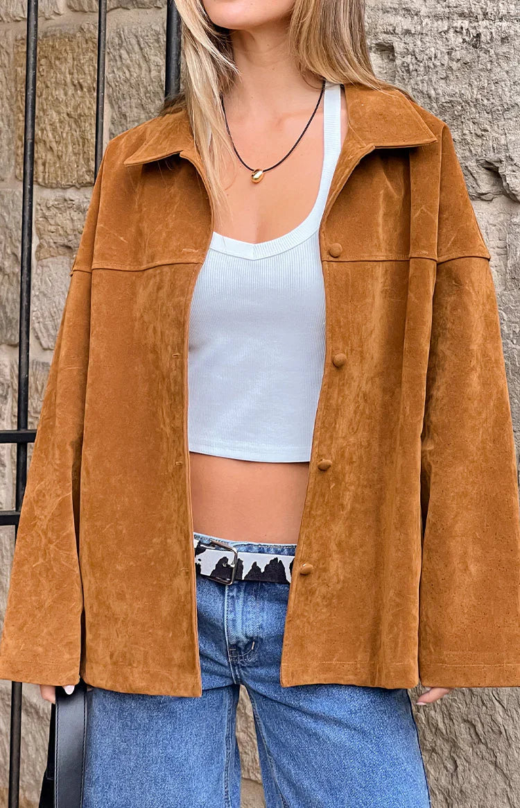 Suki Suede Oversized Jacket | Tan